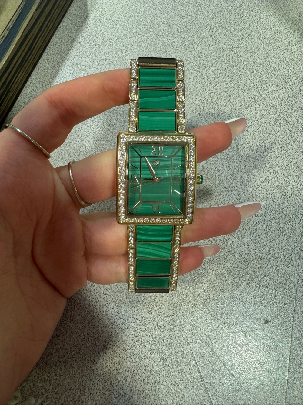 Rarities by Carol Brodie Goldtone Stainless Steel Green & White Bracelet watch